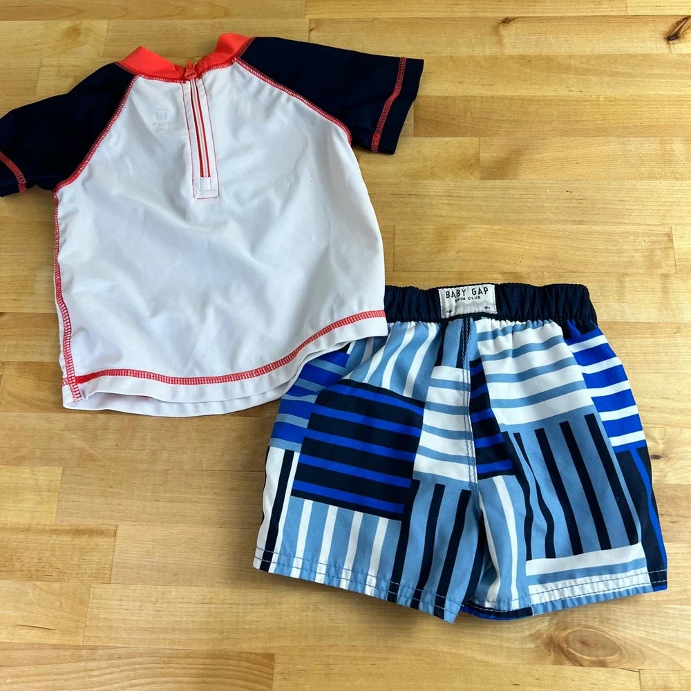 Baby GAP Swim Set Pineapple Rash Guard Shorts Baby Size 6-12 Months Blue White‎